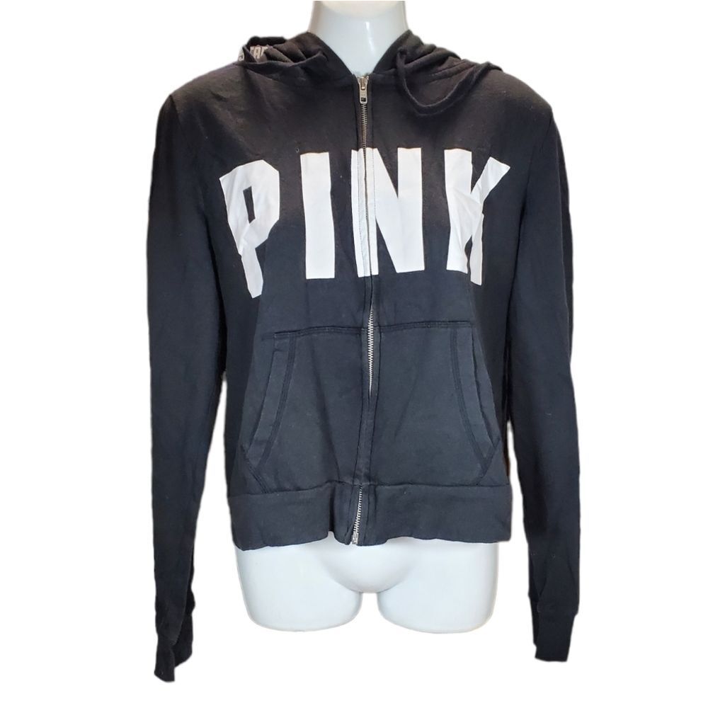 PINK Hoodie zip up gray logo jacket L